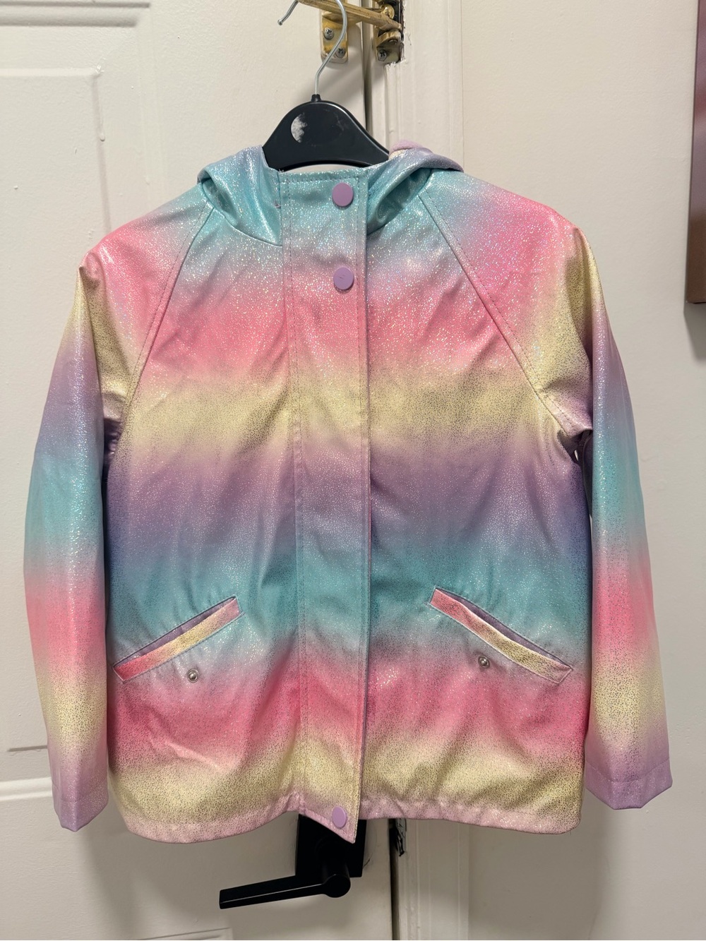 Kids' Rainbow Glitter Hooded Jacket - Pastel Multi